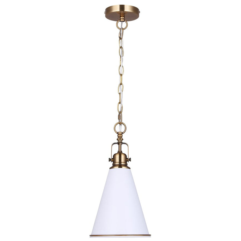 Canarm Ollie 7.5in 1-Light Pendant | Matte White and Gold Steel | Kitchen Island & Dining Room | 7.5 x 7.5 x 18.5 in | Model IPL2195B01WHG
