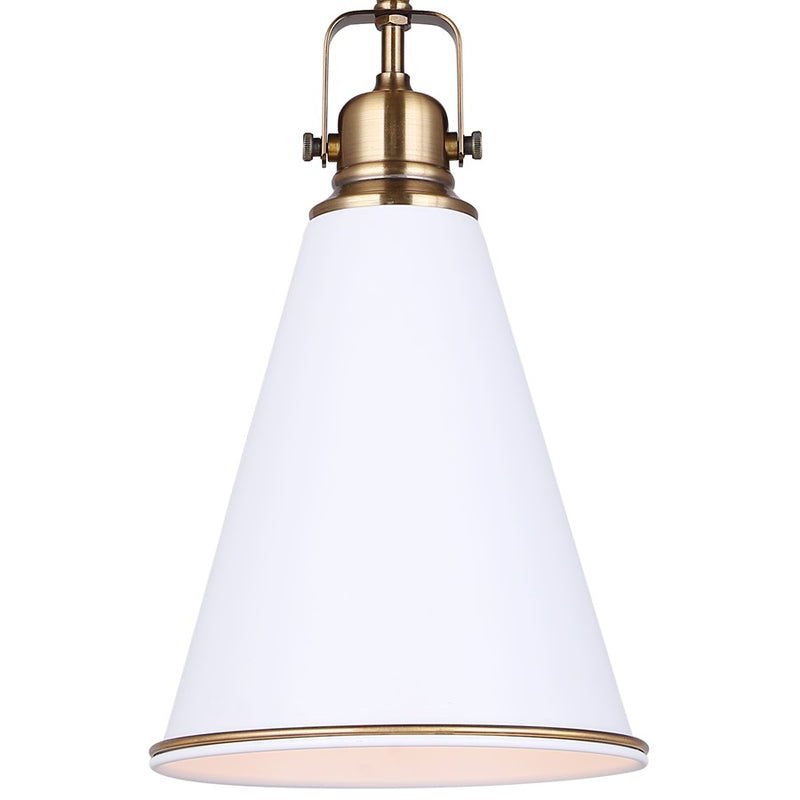 Canarm Ollie 7.5in 1-Light Pendant | Matte White and Gold Steel | Kitchen Island & Dining Room | 7.5 x 7.5 x 18.5 in | Model IPL2195B01WHG