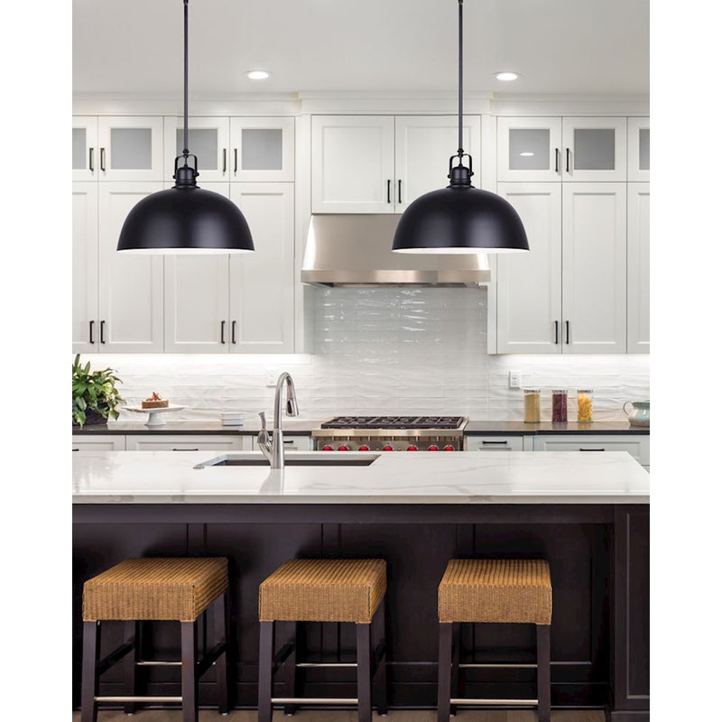 Canarm Polo 16in 1-Light Pendant | Matte Black Steel | Entryway & Kitchen Island | 16 x 16 x 15 in | Model IPL222B01BK16