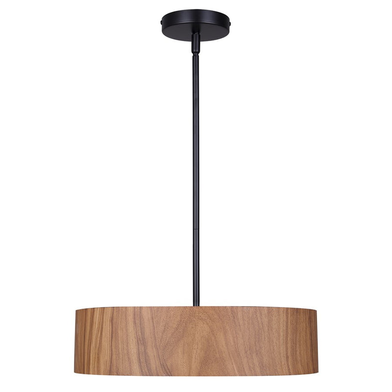 Canarm Dexter 16in 3-Light Pendant | Matte Black and Faux-Wood Drum Shade | Kitchen Island & Dining Room | Model IPL318A03BKW16