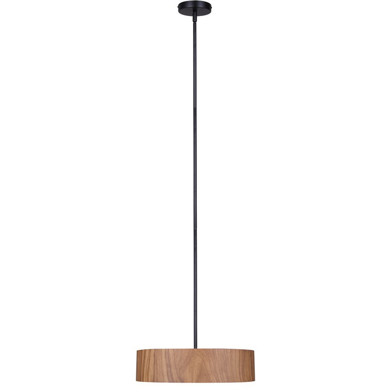 Canarm Dexter 16in 3-Light Pendant | Matte Black and Faux-Wood Drum Shade | Kitchen Island & Dining Room | Model IPL318A03BKW16