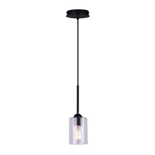 Canarm Hampton 1-Light Pendant | Matte Black Metal and Clear Glass | Kitchen Island & Dining Room | 5.12 x 60 in | Model IPL370A01BK-CL