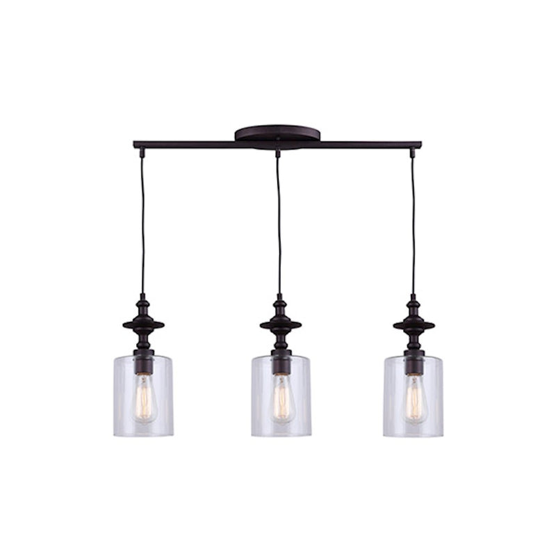 Canarm York 3-Light Pendant | Oil Rubbed Bronze and Clear Glass | Kitchen Island & Dining Room | 27 x 58 in | Model IPL586A03ORB