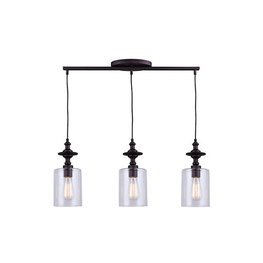 Canarm York 3-Light Pendant | Oil Rubbed Bronze and Clear Glass | Kitchen Island & Dining Room | 27 x 58 in | Model IPL586A03ORB