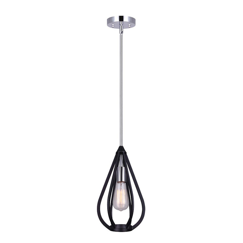 Canarm Madison 7in 1-Light Pendant | Matte Black and Chrome Metal | Kitchen Island & Dining Room | 7 x 7 x 22 in | Model IPL641B01BKC