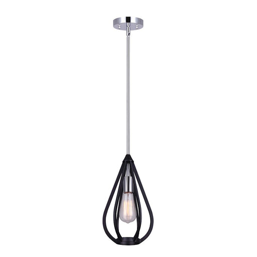 Canarm Madison 7in 1-Light Pendant | Matte Black and Chrome Metal | Kitchen Island & Dining Room | 7 x 7 x 22 in | Model IPL641B01BKC