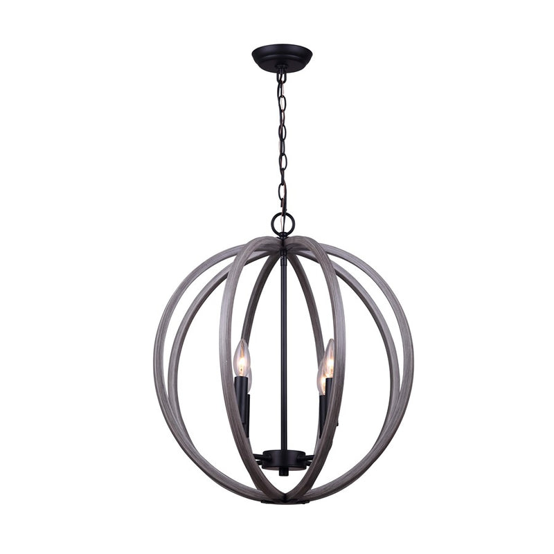 Canarm Armelle 20in 4-Light Pendant | Contemporary Black, Grey and Faux Wood | Dining Room & Living Room | 20 x 20 x 22 in | Model IPL673B04BKD20