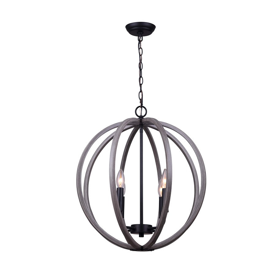 Canarm Armelle 4 Light 19.75" Pendant, Black/Grey/Faux Wood - IPL673B04BKD20