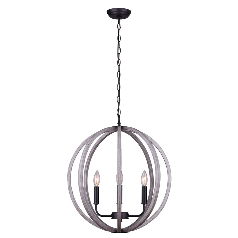 Canarm Armelle 20in 4-Light Pendant | Contemporary Black, Grey and Faux Wood | Dining Room & Living Room | 20 x 20 x 22 in | Model IPL673B04BKD20