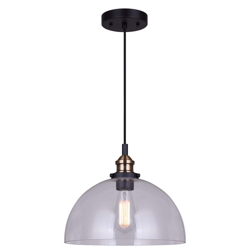 Canarm Thea 12in 1-Light Pendant | Modern Matte Black and Gold Metal | Living Room & Dining Room | 12 x 12 x 11.25 in, Adjustable | Model IPL674B01BKG
