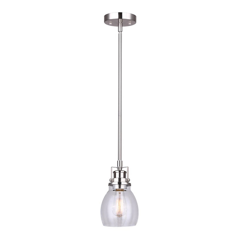 Canarm Carson 5in 1-Light Pendant | Brushed Nickel and Seeded Glass | Kitchen Island & Dining Room | 5 x 59 in | Model IPL705A01BN