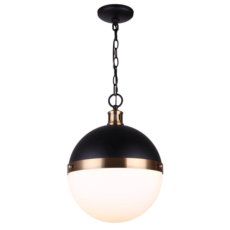 Canarm Delta 13in 1-Light Pendant | Modern Matte Black and Gold Opal Glass | Kitchen Island & Dining Room | 13 x 13 x 16.5 in | Model IPL708B01BKG