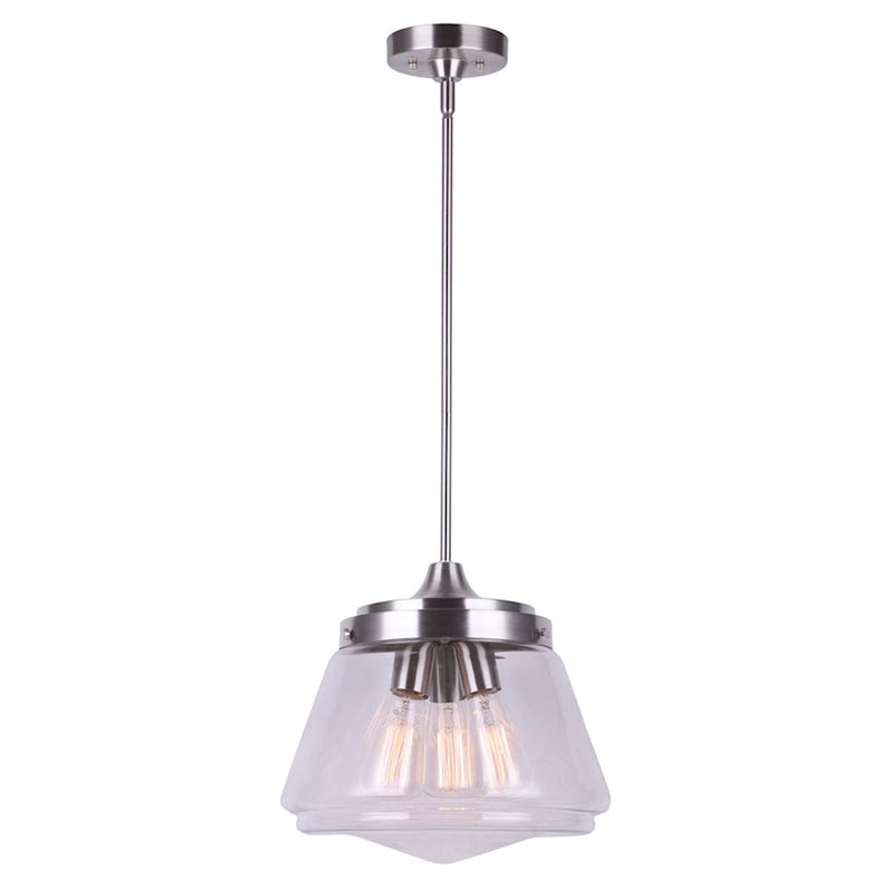 Canarm Rya 13in 3-Light Pendant | Brushed Nickel and Clear Glass | Kitchen Island & Dining Room | 13 x 13 x 13 in | Model IPL728B03BN