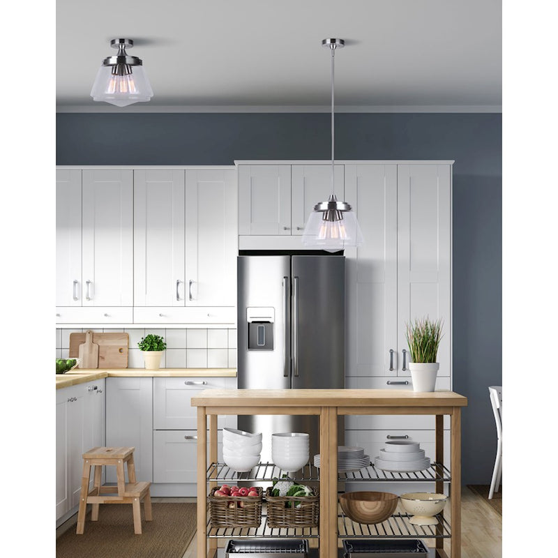 Canarm Rya 13in 3-Light Pendant | Brushed Nickel and Clear Glass | Kitchen Island & Dining Room | 13 x 13 x 13 in | Model IPL728B03BN