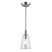 Canarm Dex 5.5in 1-Light Pendant | Brushed Nickel and Faux Wood Seeded Glass | Entryway & Dining Room | 5.5 x 12.38 in | Model IPL742A01BNW