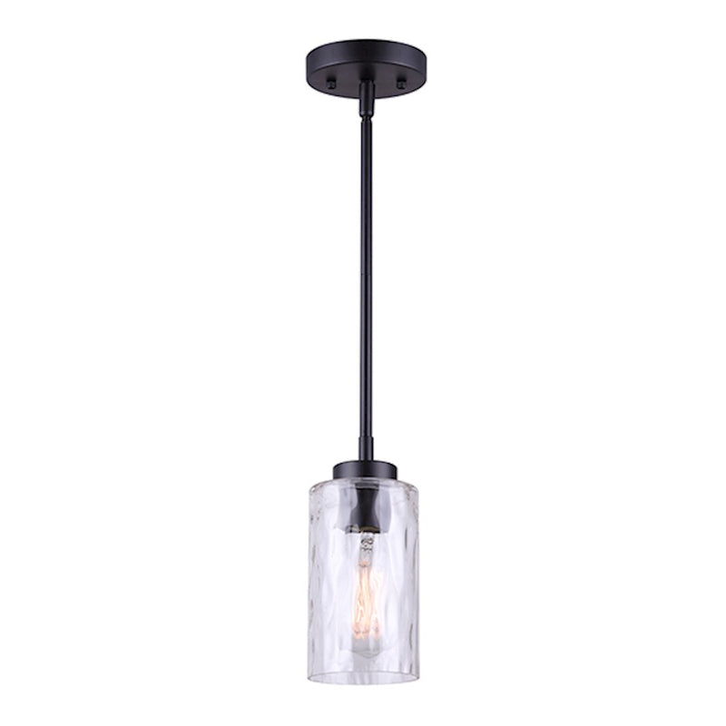 Canarm Newport 5in 1-Light Pendant | Modern Matte Black with Watermark Glass | Entryway & Hallway | 5 x 5 x 11 in | Model IPL754A01BK