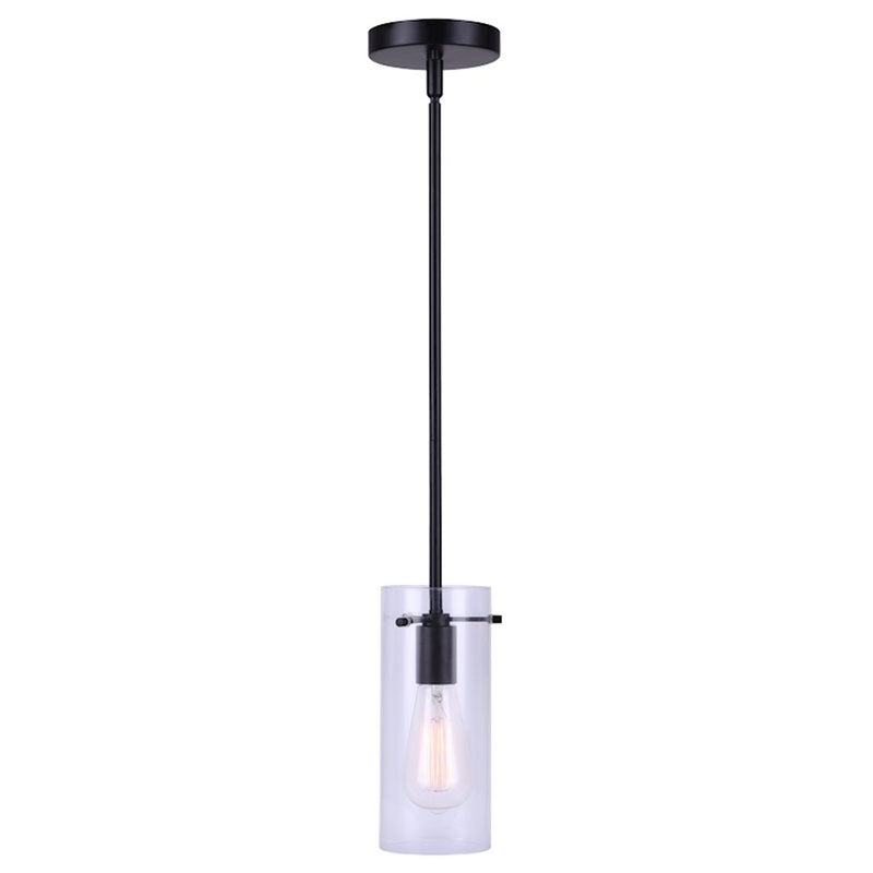 Canarm Joni 5in 1-Light Pendant | Matte Black and Clear Glass | Kitchen Island & Dining Room | 5 x 5 x 17 in | Model IPL759A01BK