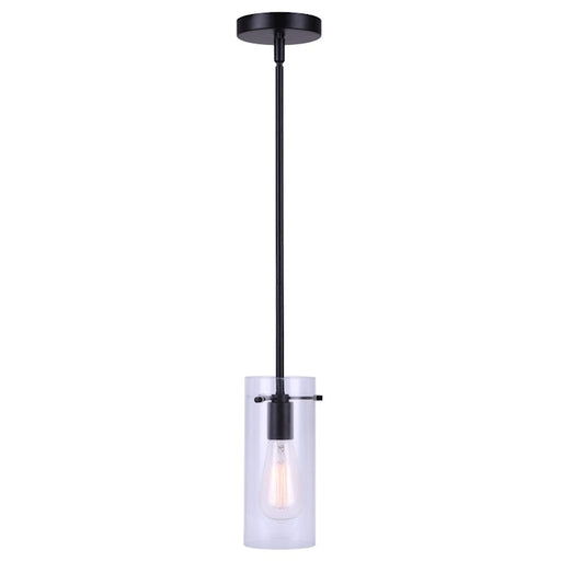Canarm Joni 5in 1-Light Pendant | Matte Black and Clear Glass | Kitchen Island & Dining Room | 5 x 5 x 17 in | Model IPL759A01BK