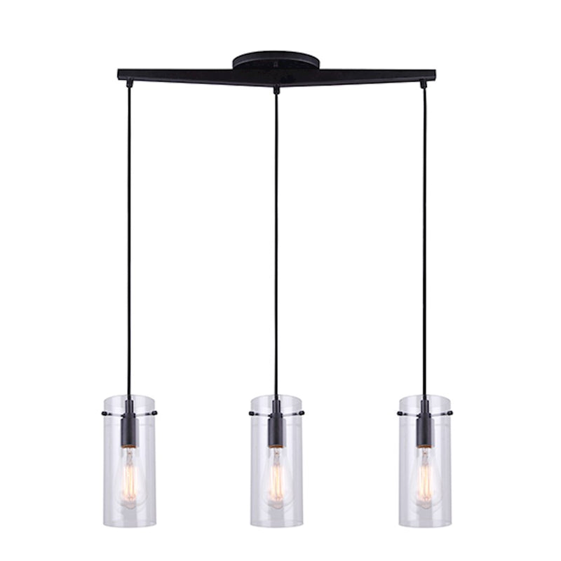Canarm Joni 30in 3-Light Pendant | Matte Black and Clear Glass | Kitchen Island & Dining Room | 30 x 4 x 19 in | Model IPL759A03BK
