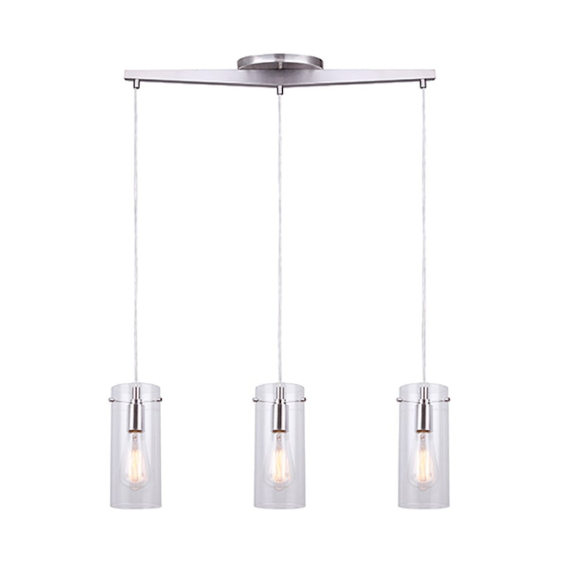 Canarm Joni 30in 3-Light Pendant | Brushed Nickel and Clear Glass | Kitchen Island & Dining Room | 30 x 4.5 x 19 in | Model IPL759A03BN