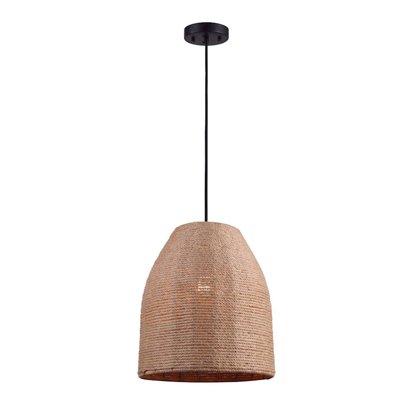 Canarm Aubrie 12in 1-Light Pendant | Matte Black and Rope Color Metal/Rope | Kitchen Island & Dining Room | 12 x 12 x 65 in | Model IPL785B01BKR