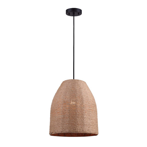 Canarm Aubrie 12in 1-Light Pendant | Matte Black and Rope Color Metal/Rope | Kitchen Island & Dining Room | 12 x 12 x 65 in | Model IPL785B01BKR