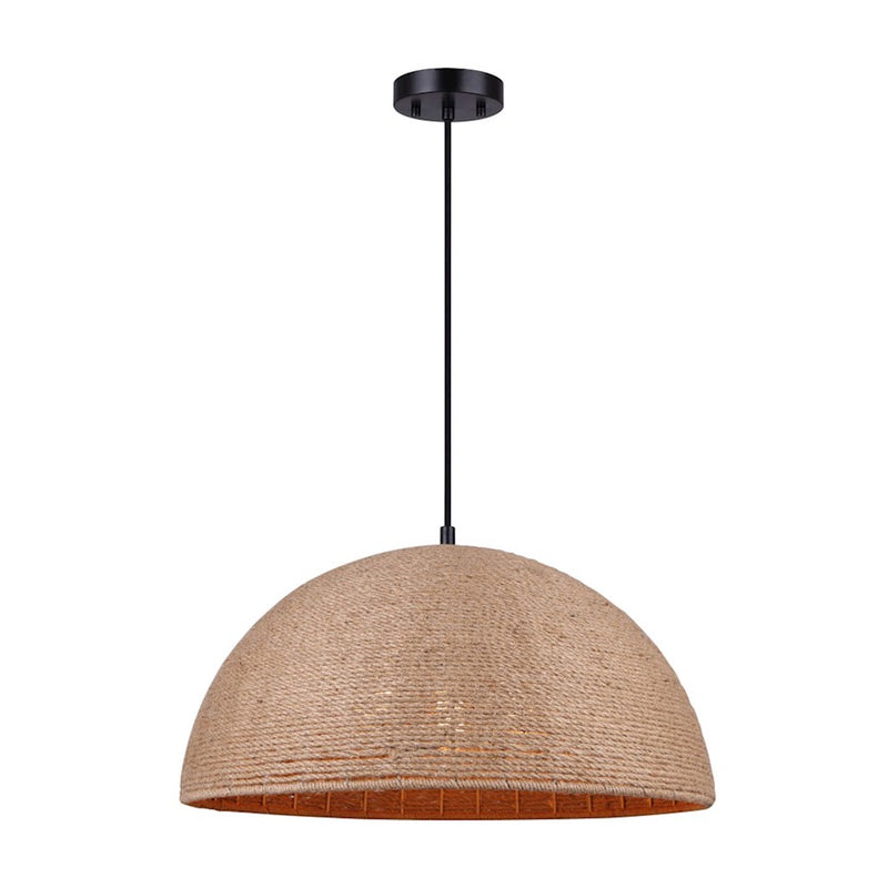 Canarm Aubrie 20in 3-Light Pendant | Matte Black and Rope Color Metal/Rope | Kitchen Island & Dining Room | 20 x 20 x 61 in | Model IPL785B03BKR20