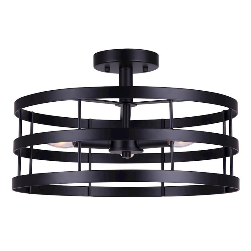Canarm Ade 16in 3-Light Semi Flush | Industrial Matte Black with Gold and Brushed Nickel Sleeves | Bedroom & Hallway | Model ISF1062A03BGB