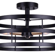Canarm Ade 16in 3-Light Semi Flush | Industrial Matte Black with Gold and Brushed Nickel Sleeves | Bedroom & Hallway | Model ISF1062A03BGB