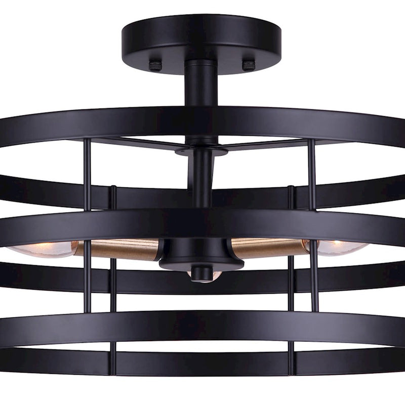 Canarm Ade 16in 3-Light Semi Flush | Industrial Matte Black with Gold and Brushed Nickel Sleeves | Bedroom & Hallway | Model ISF1062A03BGB