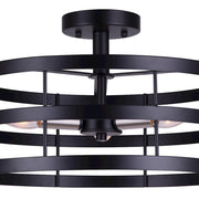 Canarm Ade 16in 3-Light Semi Flush | Industrial Matte Black with Gold and Brushed Nickel Sleeves | Bedroom & Hallway | Model ISF1062A03BGB