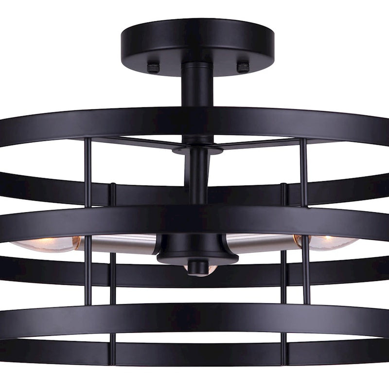 Canarm Ade 16in 3-Light Semi Flush | Industrial Matte Black with Gold and Brushed Nickel Sleeves | Bedroom & Hallway | Model ISF1062A03BGB