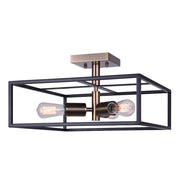 Canarm Bodie 15in 3-Light Semi Flush | Industrial Matte Black and Gold Mesh Details | Entryway & Bedroom | 15 x 15 x 8.5 in | Model ISF1069A03BKG