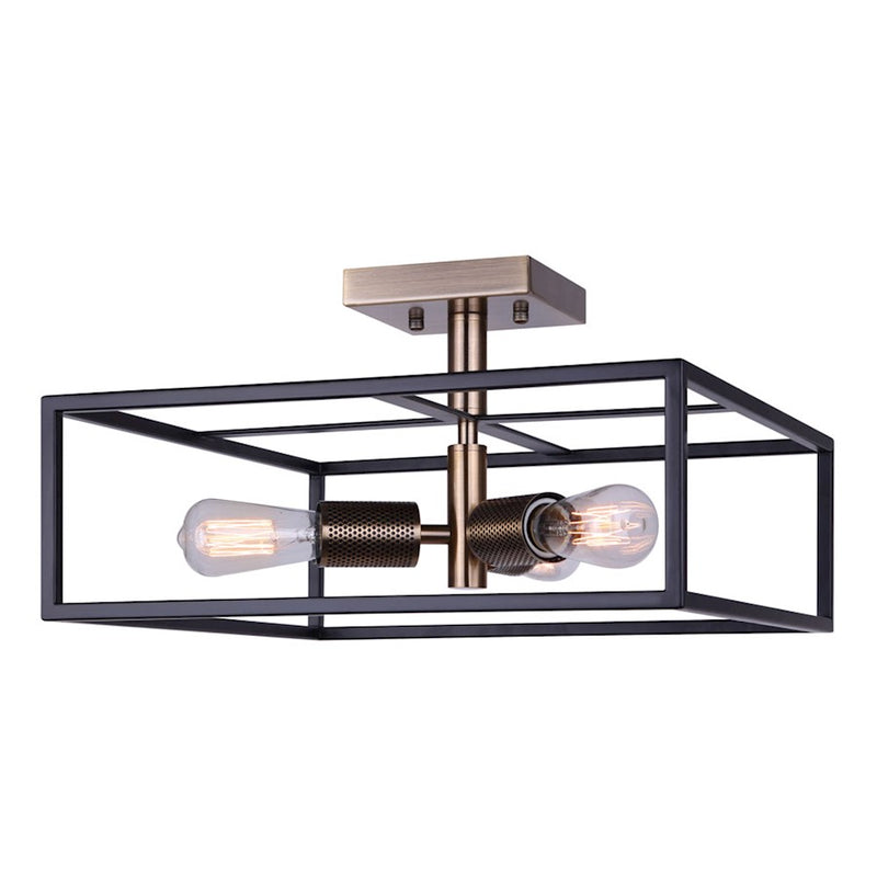 Canarm Bodie 15in 3-Light Semi Flush | Industrial Matte Black and Gold Mesh Details | Entryway & Bedroom | 15 x 15 x 8.5 in | Model ISF1069A03BKG