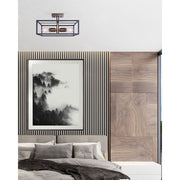 Canarm Bodie 15in 3-Light Semi Flush | Industrial Matte Black and Gold Mesh Details | Entryway & Bedroom | 15 x 15 x 8.5 in | Model ISF1069A03BKG