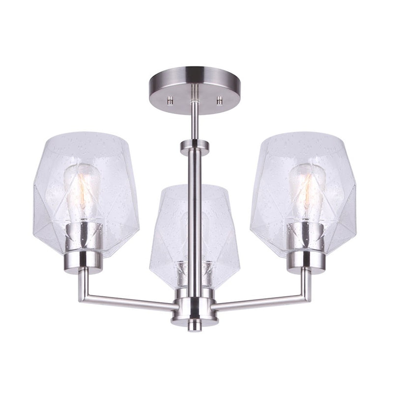Canarm Lenci 18in 3-Light Semi Flush | Modern Brushed Nickel and Seeded Glass Shades | Dining Room & Living Room | 18 x 14 in | Model ISF1070A03BN