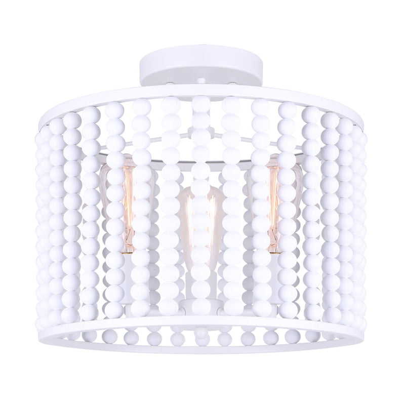 Canarm Posy 15in 3-Light Semi Flush | Casual White Wooden Beads and Metal Details | Bedroom & Nursery | 15 x 13 in | Model ISF1074A03WH