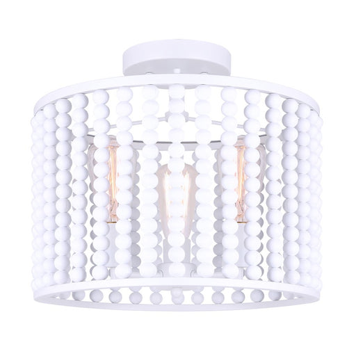 Canarm Posy 15in 3-Light Semi Flush | Casual White Wooden Beads and Metal Details | Bedroom & Nursery | 15 x 13 in | Model ISF1074A03WH
