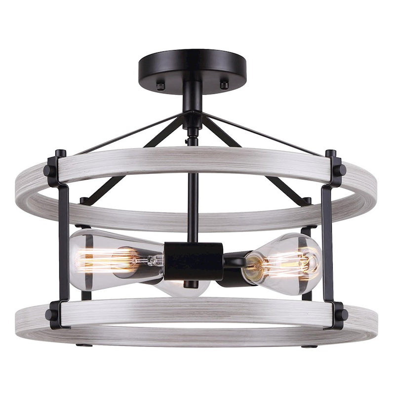Canarm Joelle 16in 3-Light Semi-Flush Mount | Black and Brushed Grey Metal | Bedroom & Hallway | 16 x 12 in | Model ISF1094A03BBG