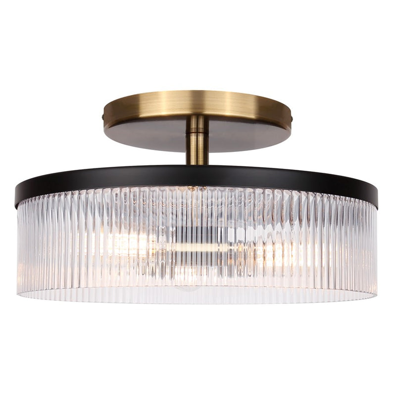 Canarm Jenner 3 Light 15" Semi Flush Mount, Matte Black/Gold