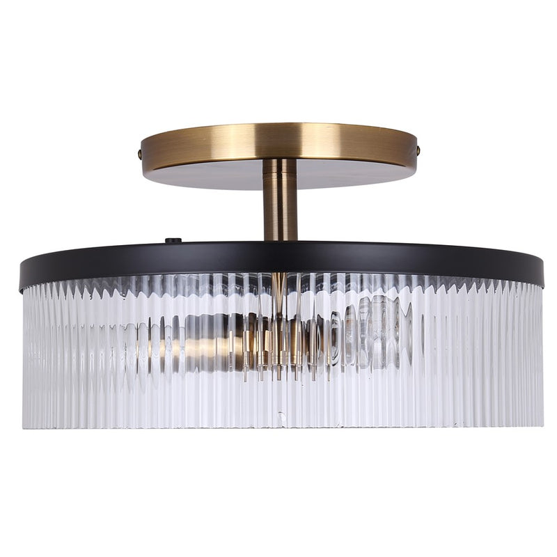 Canarm Jenner 3 Light 15" Semi Flush Mount, Matte Black/Gold