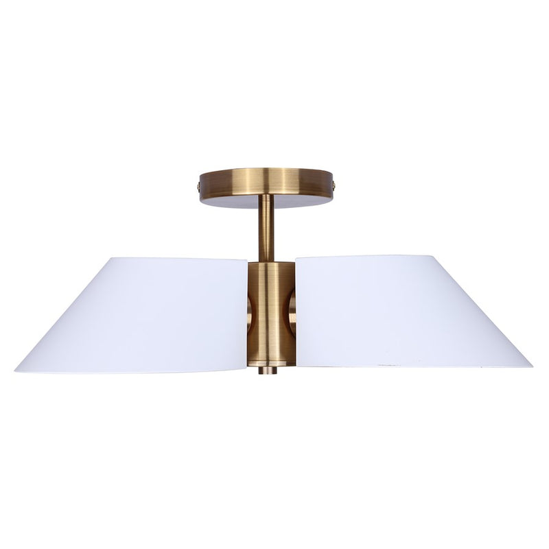 Canarm Daxton 20in 3-Light Semi-Flush Mount | Mid-Century Matte White with Gold Accent | Entryway & Hallway | 20 x 20 x 7.5 in | Model ISF1146A03WHG