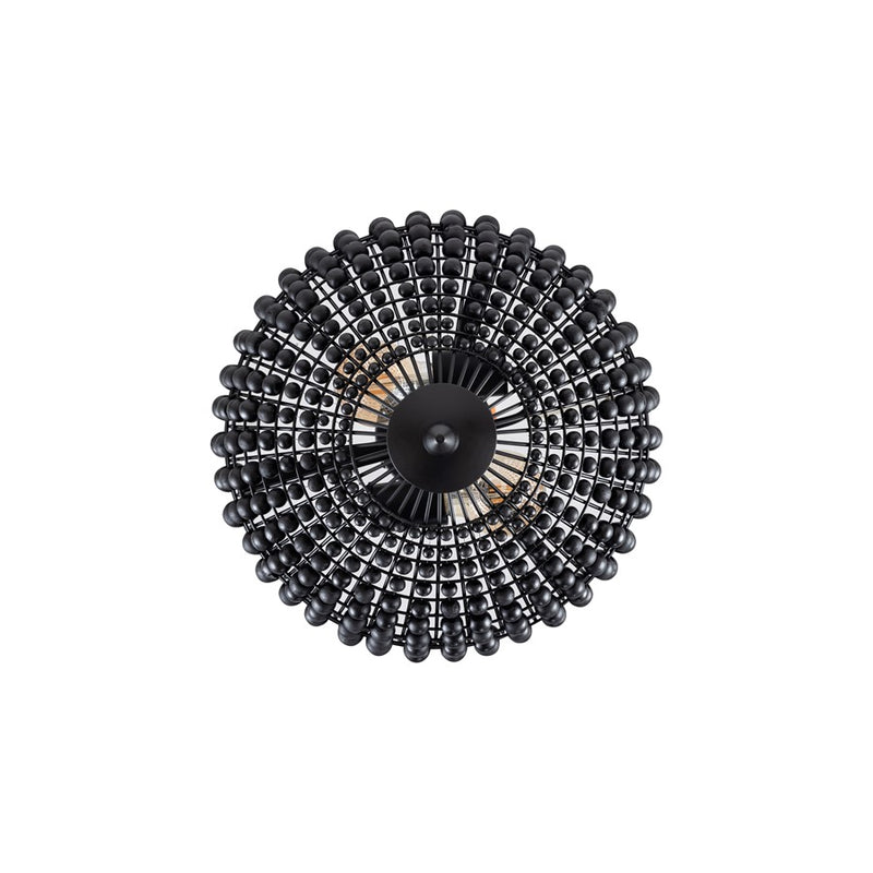 Canarm Burkley 16in 2-Light Semi-Flush Mount | Modern Matte Black with Wood Bead Accents | Bedroom & Hallway | 16 x 16 x 15 in | Model ISF1185A02BK16
