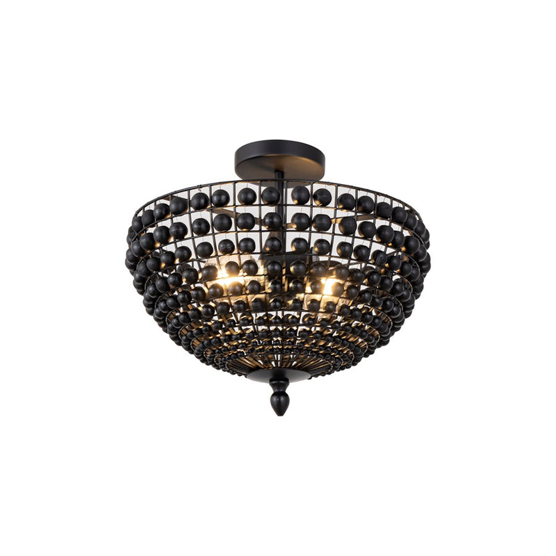 Canarm Burkley 16in 2-Light Semi-Flush Mount | Modern Matte Black with Wood Bead Accents | Bedroom & Hallway | 16 x 16 x 15 in | Model ISF1185A02BK16