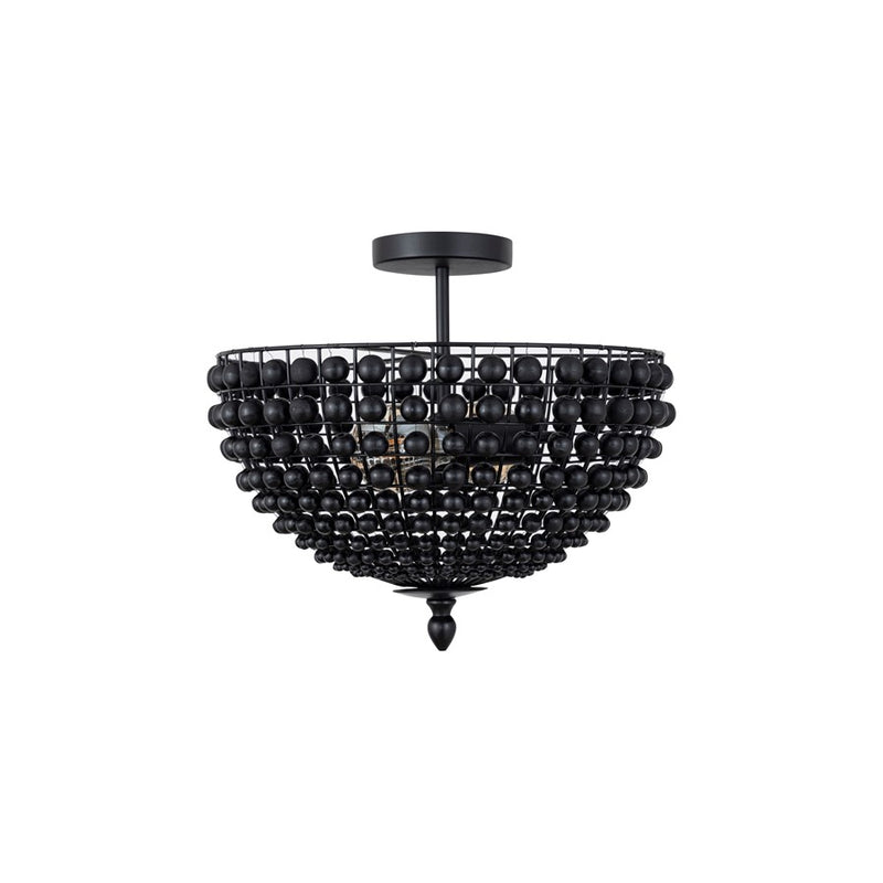 Canarm Burkley 16in 2-Light Semi-Flush Mount | Modern Matte Black with Wood Bead Accents | Bedroom & Hallway | 16 x 16 x 15 in | Model ISF1185A02BK16