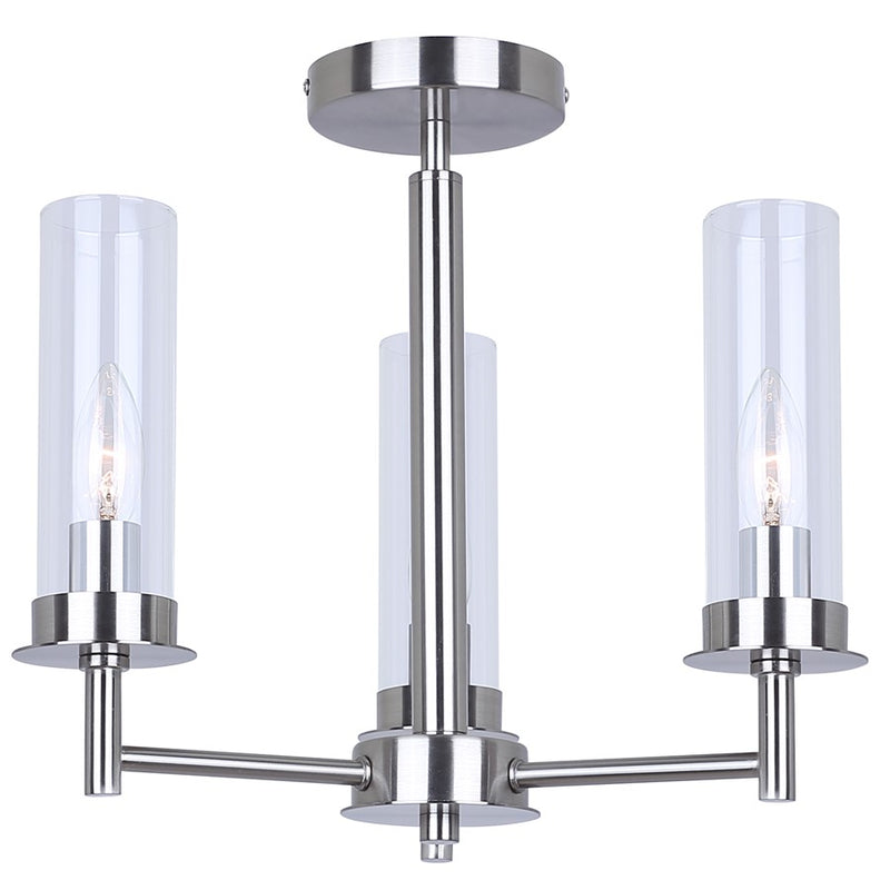 Canarm Benson 16in 3-Light Semi Flush Mount | Brushed Nickel and Clear Glass | Kitchen & Bedroom | 16 x 16 x 14 in | Model ISF1205A03BN