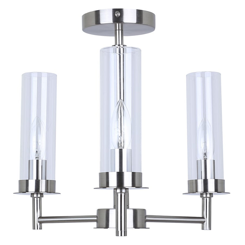 Canarm Benson 16in 3-Light Semi Flush Mount | Brushed Nickel and Clear Glass | Kitchen & Bedroom | 16 x 16 x 14 in | Model ISF1205A03BN