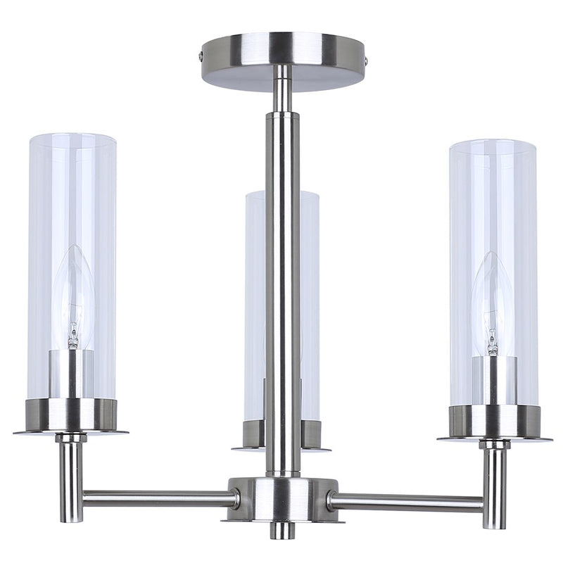 Canarm Benson 16in 3-Light Semi Flush Mount | Brushed Nickel and Clear Glass | Kitchen & Bedroom | 16 x 16 x 14 in | Model ISF1205A03BN