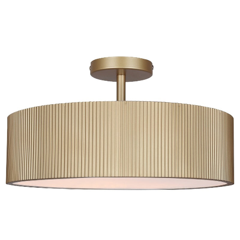 Canarm Scarlett 18in 2-Light Semi Flush Mount | Painted Gold and Ribbed Metal | Kitchen & Dining Room | 18 x 18 x 9.75 in | Model ISF1208A02PGD