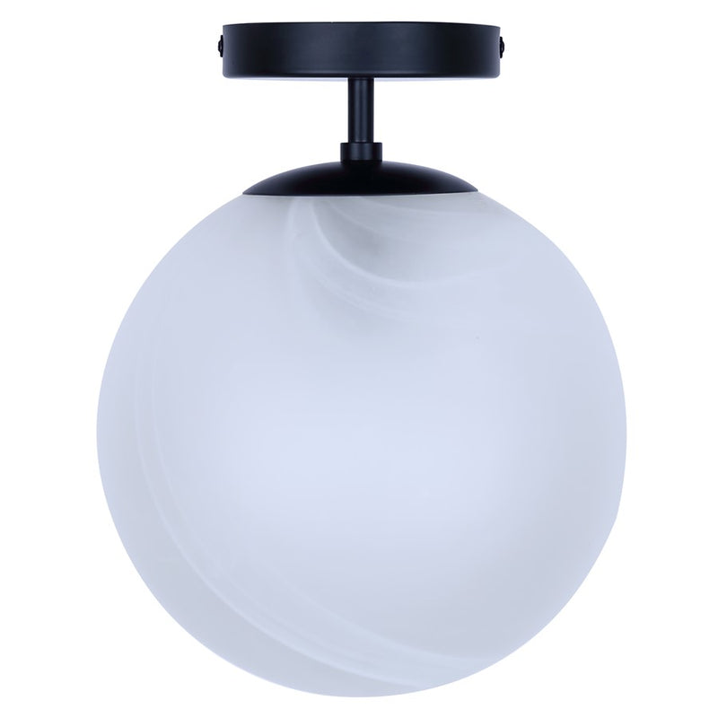 Canarm Mackenna 9.75in 1-Light Semi Flush Mount | Matte Black and Alabaster Glass | Entryway & Bedroom | 9.75 x 9.75 x 12.37 in | Model ISF1229A01BK